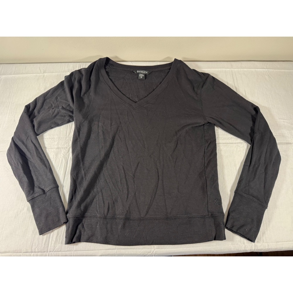 Athleta Womens Black V-Neck Long Sleeve Sweatshirt with Thumbholes Size XS